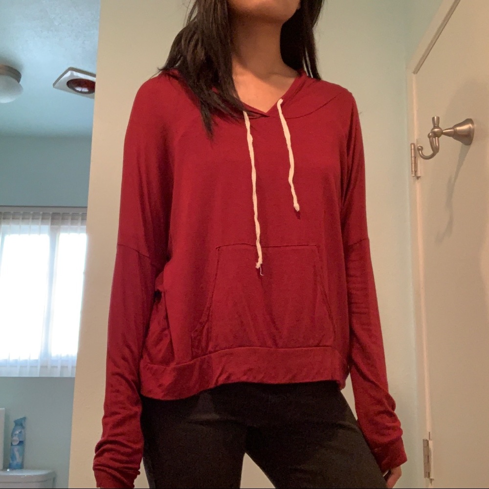 long sleeve dark red hoodie